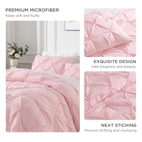 Image of Andency Twin Pinch Pleat Comforter Set (66 inchx90 inch),3 Piece Lightweight Pintuck Bedding Comforters & Sets, Fluffy Down Alternative Comforter with 2 Pillow Shams for All Season,White
