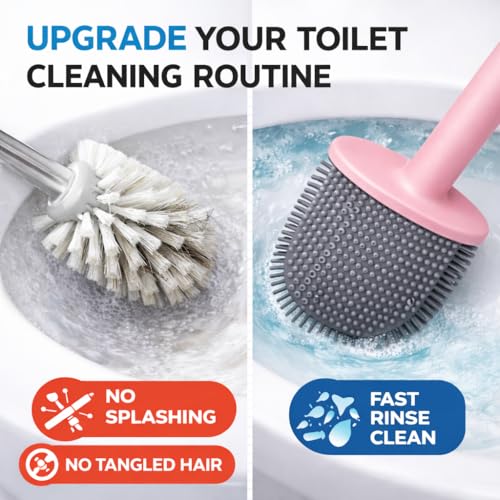 Image of Silicone Toilet Cleaning Brush Bathroom Cleaning Accessories Toilet Brush with Holder Stand Commode Cleaning Brush Closet Cleaning Brush Pot Cleaner Brush