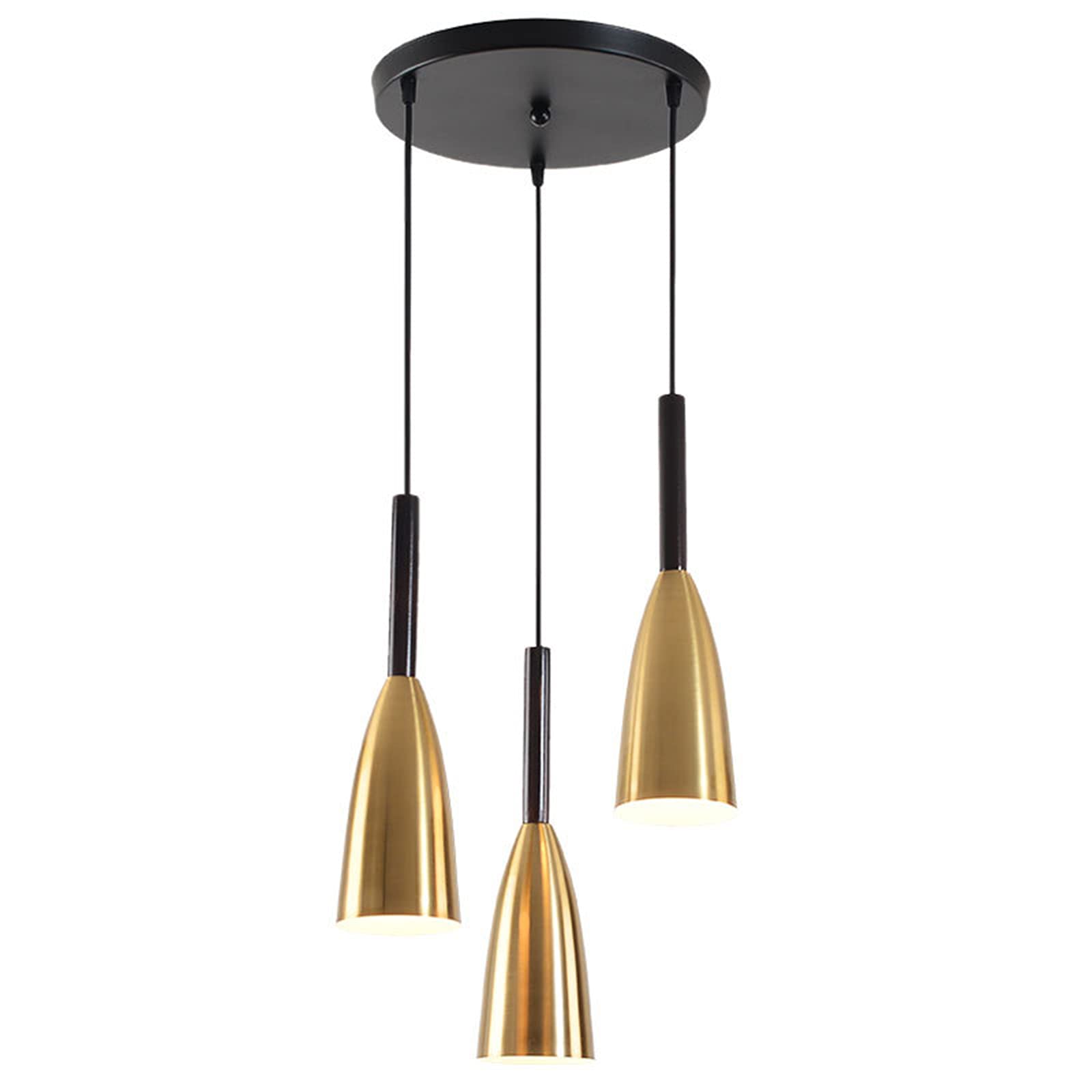 HJXDtech Nordic 3 Way Metal Pendant Light Cluster Modern Wood Finish Ceiling Hanging Lamp E27 Loft Bar Kitchen Living Room Dining Room Chandelier (Gold)