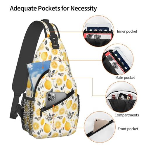 Image of SUPLUCHOM Sling Bag Lemon Watercolor Fruit Hiking Daypack Crossbody Shoulder Backpack Travel Chest Pack for Men Women