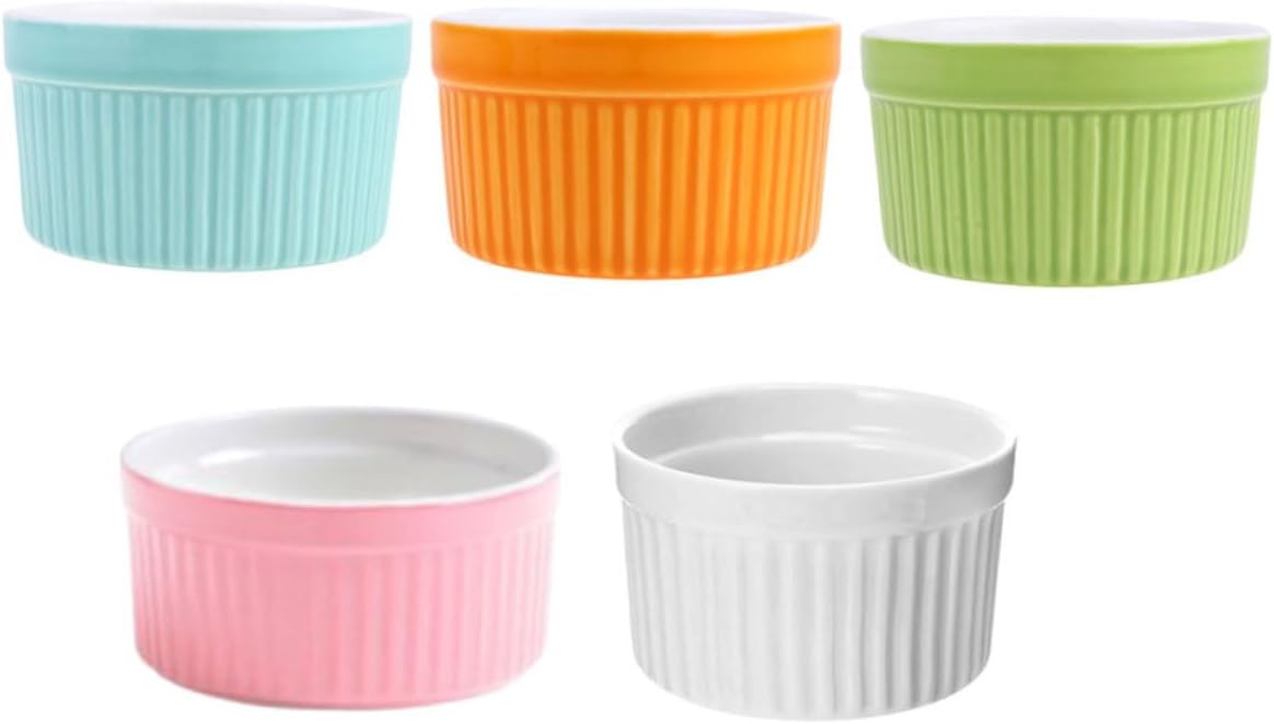 Ciieeo 5Pcs Ceramic Baking Bowls Ramekins for Desserts and Puddings Oven Safe Bakeware for Home School and Restaurant Use Smooth Edges for Safe