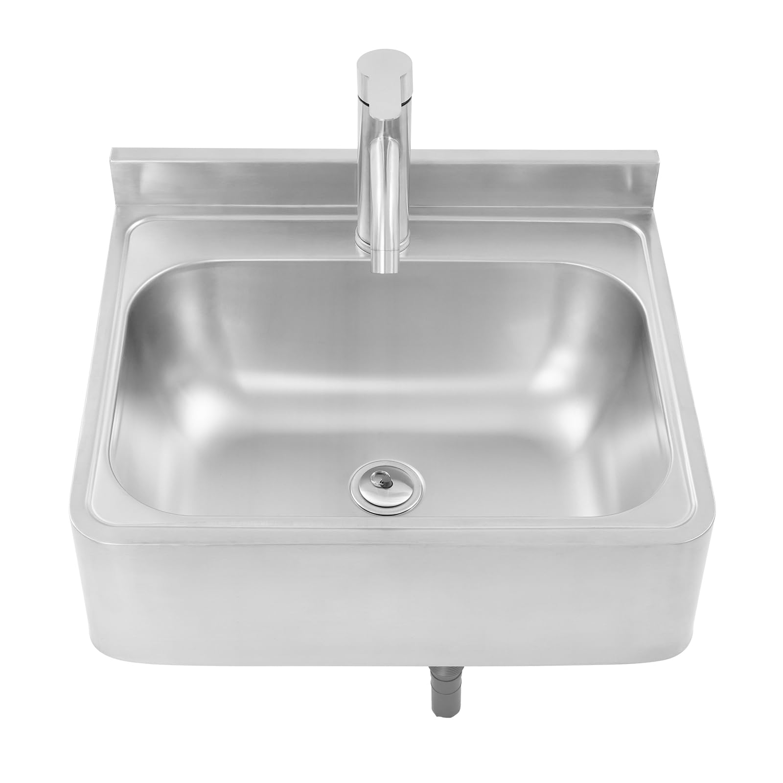 Fregadero de acero inoxidable montado en la pared, 48 x 39 x 20 cm, fregadero de cocina, fregadero exterior para autocaravana, baño, fregadero de cocina (con grifo)