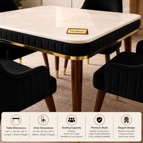 Image of Onyx Elite Modern Dining Table Set 4-Seater Modern Wooden Dining Table Set | 1 Year Warranty | Onyx Top Table with 4 Chairs (Black)