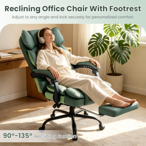 Image of Big Tall Reclining Office Chair with Footrest, Green