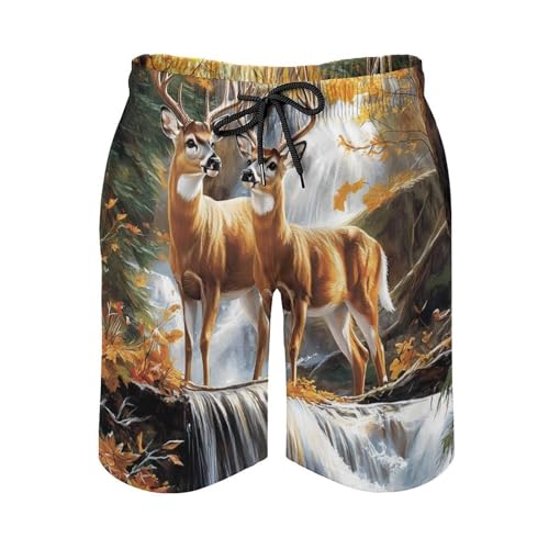 Deer Wild Animal Forests Men's Swim Trunks Quick Dry Board Shorts Hawaiian Beach Shorts With Pocket4