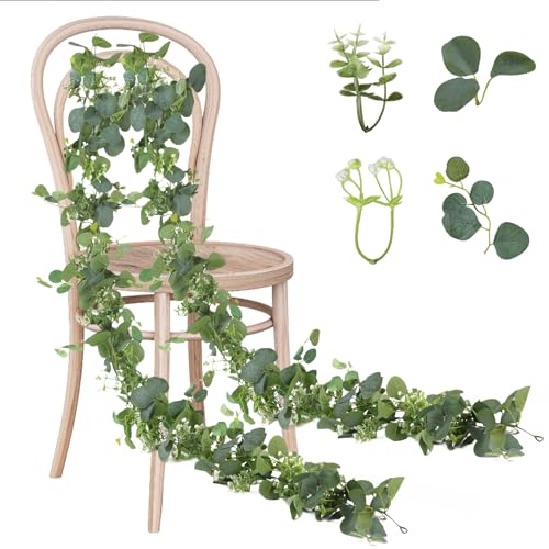 2 Pcs Eucalyptus Garland Artificial Leaf Garland Hanging Green Leaves Decoration 5.91 Ft Foliage Garlands for Wedding Backdrop Party Garden Festival Home Decoration Love-shaped Leaves on Top