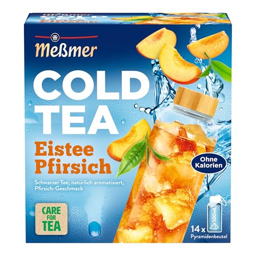 Meßmer Cold Tea Eistee Pfirsich | Schwarzer Tee mit Pfirsich-Geschmack | Kaltaufguss | ohne Zuckerzusatz | 14 Pyramidenbeutel 1