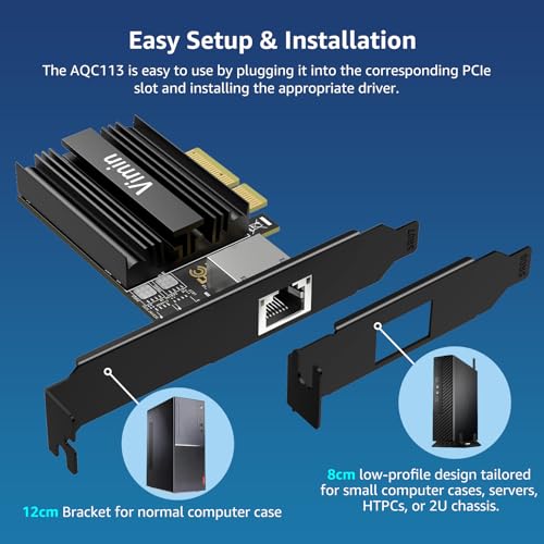 Image of 10G PCI-E Network Card with 10Gbps RJ45 Ports, Marvel AQC113 Controller, VIMIN 10Gb Ethernet Adapter Card Compatible with PCI Express X8, X16, Support Windows /Windows Server /Linux /VMware
