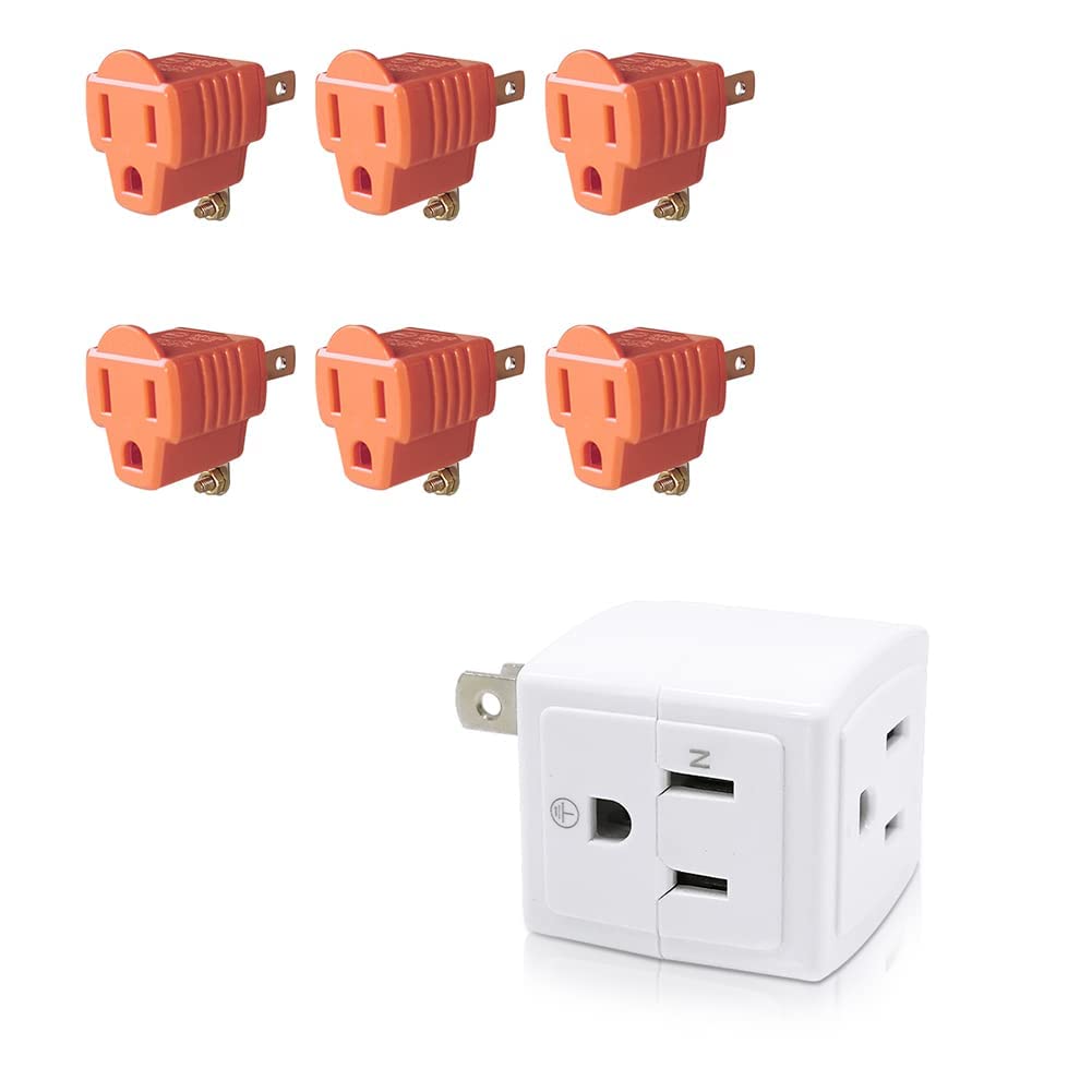 Adapter Outlet Extender Wall Tap and 3-Prong to 2-Prong Grounding Plug
