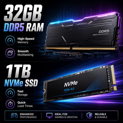 Image of Gaming PC Desktop Computer Core Ultra 7 265F up to 5.3GHz, RTX 5060 Ti