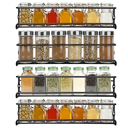 Gewürzregal Wand 4er Set,Hängend Küchenregal Ohne Bohren,Küche Gewürz Organizer,Gewürzregal Klebend,Gewurzregalsystem,Wandregal für Küche, Schranktür, Deco, Badzimmer,29 x 6.5 x 6.5cm, Schwarz Cover
