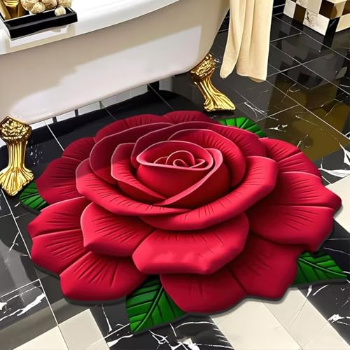 glaorius Floral Plush & Diatomaceous Earth Floor Mat,3D Flower Rugs Optical Illusion,Diatomite Bathroom Bath Mat Quick Drying, Non-Slip &