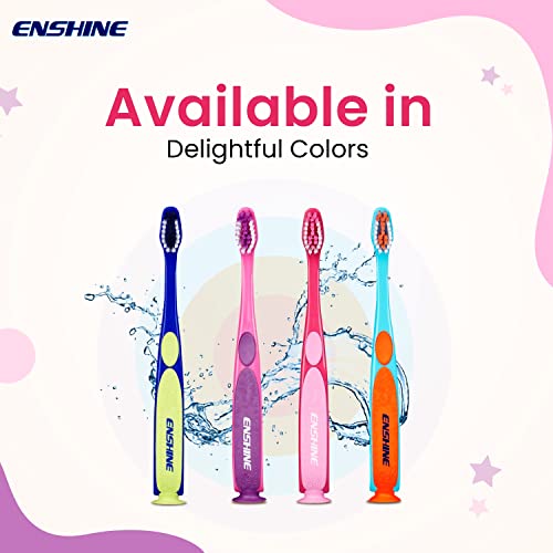 Image of Enshine Kids Toothbrush with suction cap | Extra Soft Bristle Toothbrush | Compact head and non-slip handle | For 12+ Months Kids | Combo Pack of 6, Multicolor
