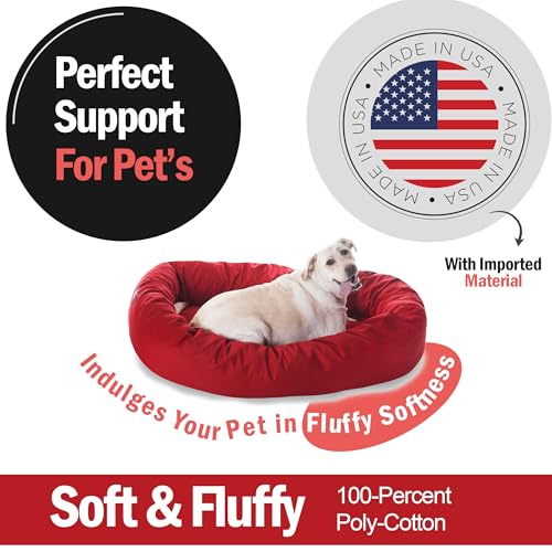 Image of Majestic Pet 52 Inch Bagel Calming Dog Bed Washable - Cozy Soft Round Dog Bed with Spine Support for Dogs to Rest their Head - Fluffy Donut Puppy Bed 52x35x11 (Inch) - Large - Red