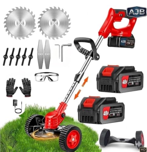 Image of Electric Wireless Rechargeable Edge Cutter 48V - 25cm Cutting Width | 2-in-1 Mower & Trimmer | Adjustable Height | 3 Blade Types | Lightweight & Portable | Lawns & Gardens