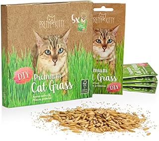 Premium Cat Grass Seeds for Planting: 5x25g Plant Seeds for 50 pots natural Cat Treat Fibre Supplement for Cats Cat Grass Seed Fast Growing Grass for Cats, Cat Plant Cats Grass by PrettyKitty