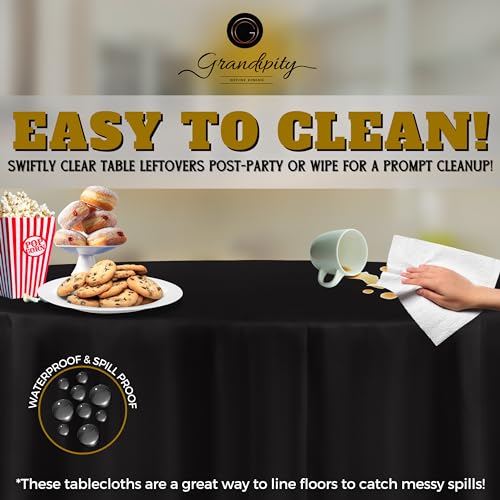 Image of Grandipty Plastic Table Cloth Disposable 12 Pack 84 inch Round Black | Plastic table covers, durable disposable tablecloths, fade and tear-resistent table cover for party, event