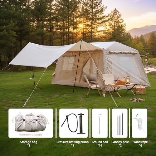 11 m ² Inflatable Tents for Camping, Blow Up Tent with Hand Pump, Easy Setup InflatableTent 4 Season Tent with Canopy, Waterproof Air Glamping Tents for Camping Adult 4,6,8 Person - Image 4
