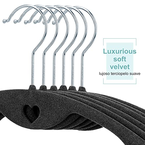 Velvet Clothes Hangers, Eseoe 50 Pack No Shoulder Bumps Suit Hangers With Swivel Hook, Ultra Thin Space Saving, Wide For Coat, Sweaters, Jackets, Shirt, Pants, Dresses (Dark Grey With Silver Hook) #TOP4