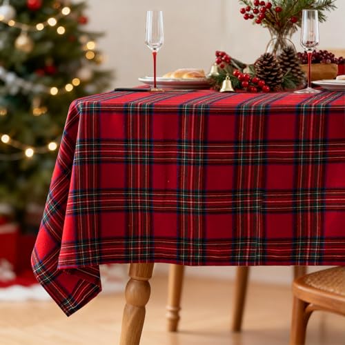Tischdecke Weihnachten 140x200cm, Karierte Weihnachtstischdecke...
