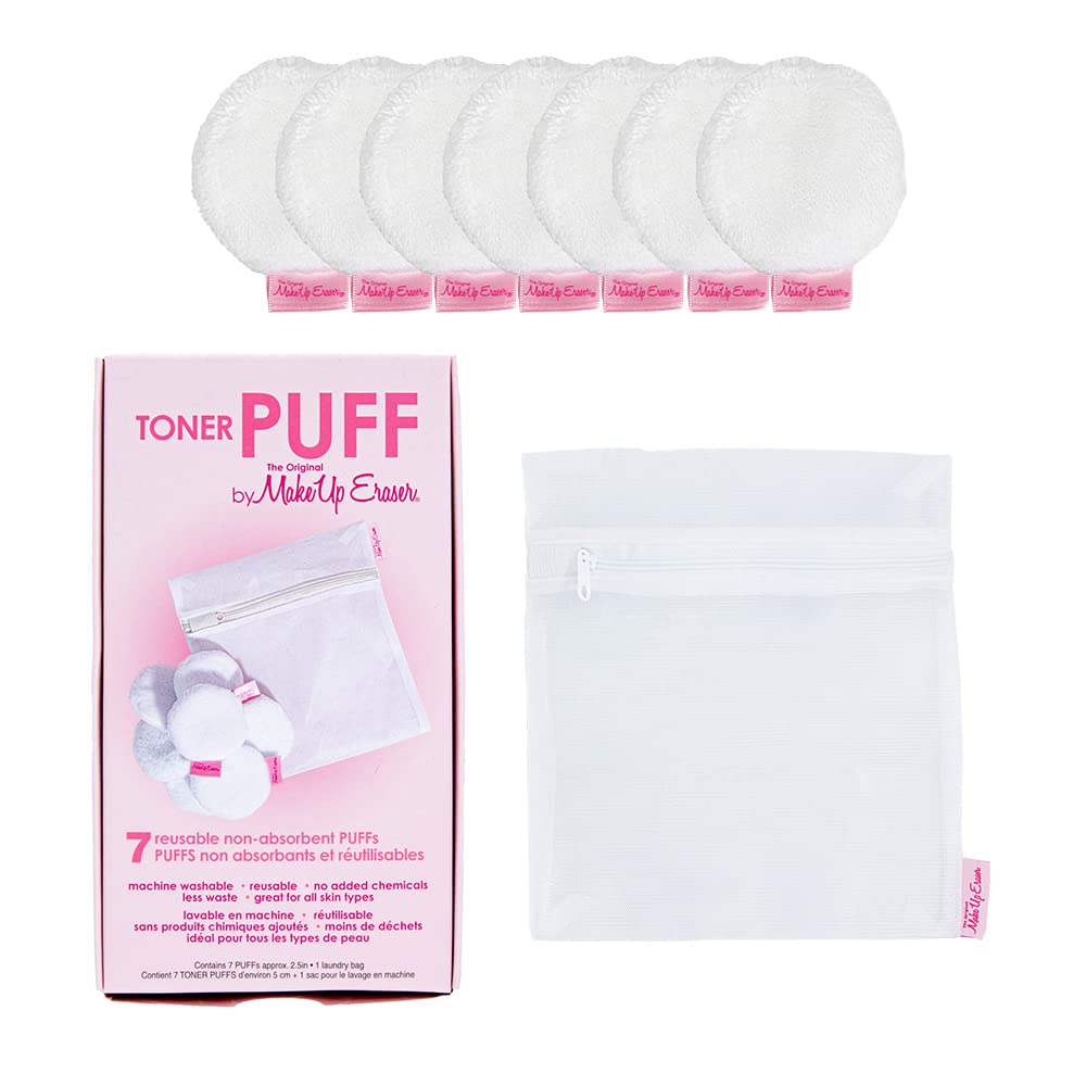 MakeUp Eraser Toner Puff 7pc Set, Reusable and Machine