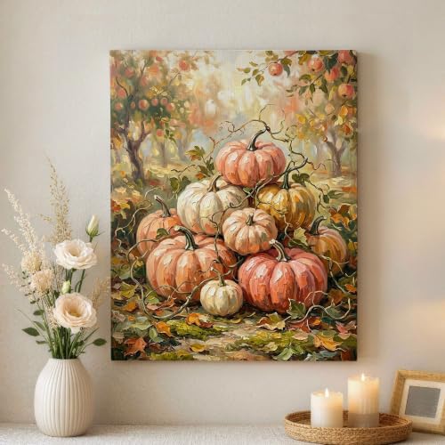 Cuadro de calabazas naranjas para decorar salones rústicos y cocinas en otoño