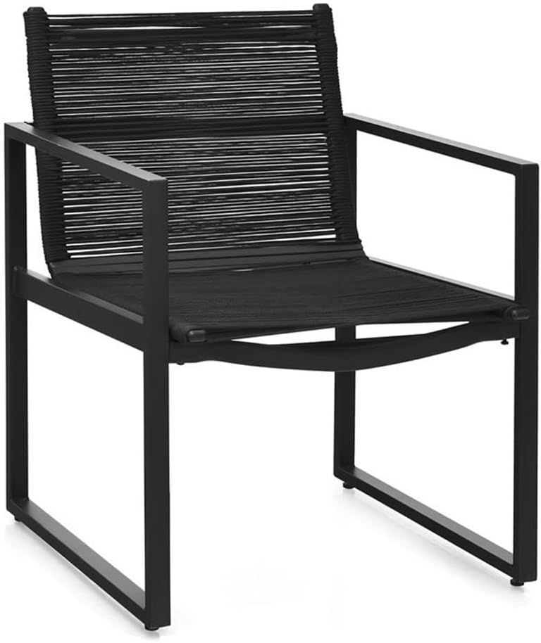 Pemberly Row 4-Piece Patio Furniture Set, Steel Frame and Braided Polyester Rope, Black, Includes Loveseat, 2 Single Sofas, Coffee Table, Weather-Resistant Design for Garden, Deck, Porch or Outdoor