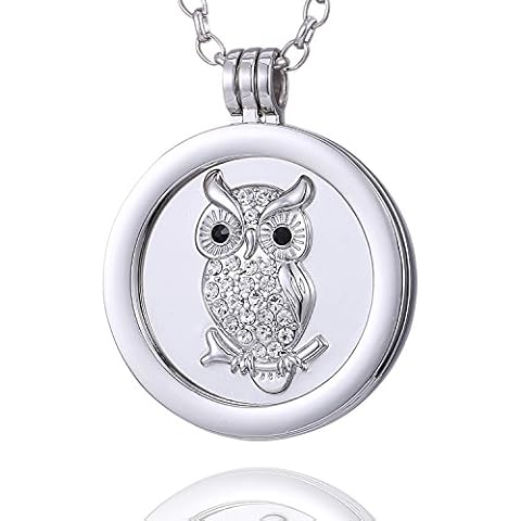 Collar Morella Mujeres 70cm Acero Inoxidable y Colgante Lechuza Coin 33mm Plata Cover