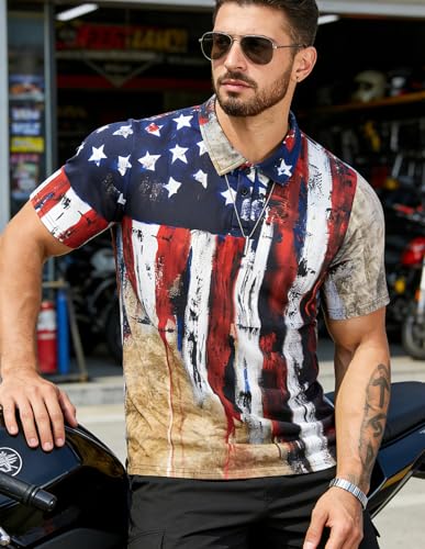 Camisas Polo de Manga Corta para Hombre con Estampado de Bandera Americana Camisa Casual Patriótica para Golf miniatura 4