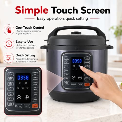 Image of Simple Deluxe Electric Pressure Cooker 6Qt, 12 Presets Instant Multi Cooker, Olla de Presion Nonstick Pot 6 Quarts for Slow Cook, Rice Cook, Steam, Saute, Canning, Yogurt Maker, Warm, Black