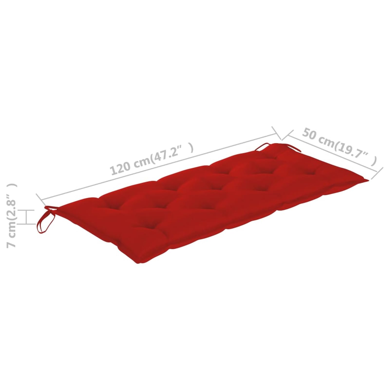 Ławka ogrodowa akacja 120 x 58 x 90 cm z czerwoną nakładką | Lite drewno akacjowe, olej, odporne na warunki atmosferyczne, w zestawie z zamocowaną nakładką