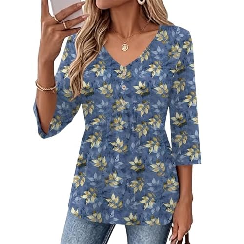 AKEWEI 3/4 Sleeve Babydoll Tops for Women Ladies Tunics and Blouses Dressy Casual Spring Fashion Clothing