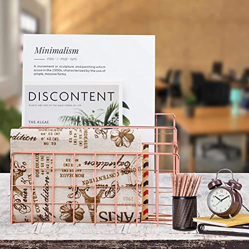 Image of CentraLit Book Organizer Magazine File Holder Modern Desk, 3 Slot Modern Magazine Holder Stand for Table Desk Home File Stand Decor File Storage (Rose Gold)