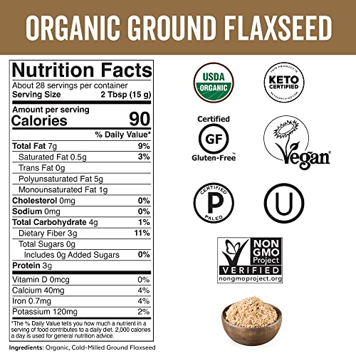 Organic Ground Flaxseed - Premium Quality Plant-Based Protein And Vegan Omega 3 With Fiber, Perfect For Smoothies, Non-Gmo And Gluten Free, 15 Oz (425 G) #TOP5