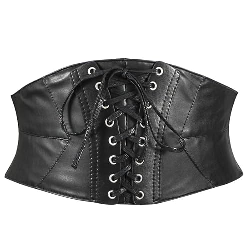 WERFORU Breiter elastischer Gürtel für Frauen, Schnürung Gebundener Waspie Gürtel für Halloween Schwarz Cover