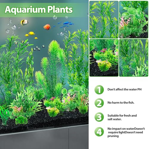 Image of CousDUoBe 53 Pcs Fish Tank Accessories Aquarium Decorations Green Plants, Green Fish Tank Decorations Plant, Fish Tank Decor, Aquarium Decor Plastic Plants