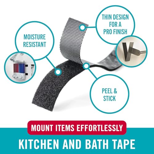 velcro brand kitchen and bath mounting strips moisture resistant for hanging shower caddy shelves bathroom decor 12pk strips holds 10 pounds easy peel and stick application black