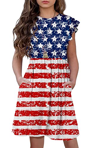 Hosika Girls 4Th Of July American Flag Dress Independence Day Stars Stripes Patriotic Ruffle Dresses 6-13 Years #TOP8