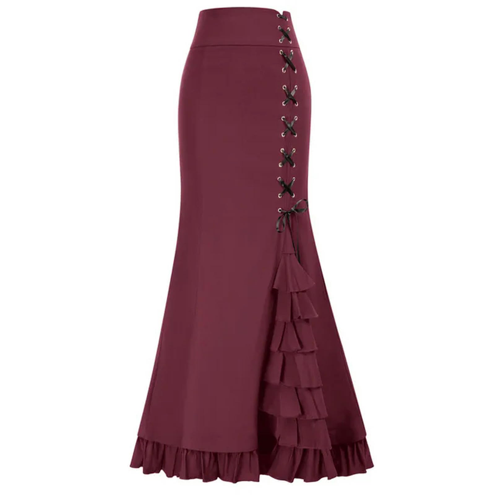 Jupe Steampunk à Volants en Queue de Poisson pour Femme-Vin-S