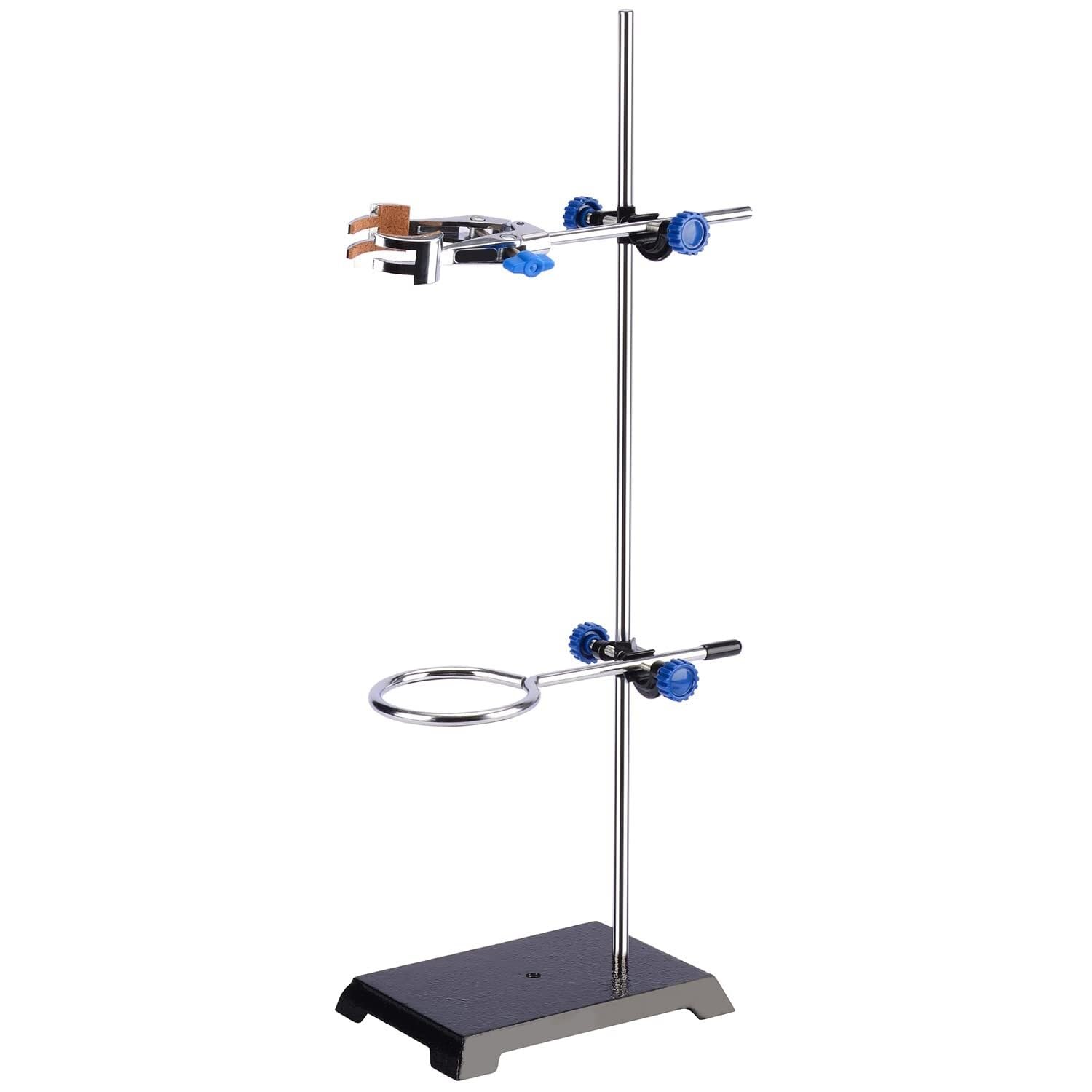 Set Supporto e Morsetti per Laboratorio - Asta da 56,9 cm, Morsetto per Buretta a 4 Punte, Anello di Ritorto, 2 Teste a Morsa per Laboratorio di Chimica o Fisica