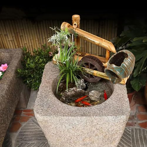 Operitacx 製ポット屋外用滝装飾噴水ジャー 小型循環流水陶罐 園用自然音癒しインテリア エレガントな屋外水景観