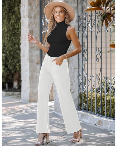 Image of GRAPENT Straight Leg Jeans for Women High Waisted Stretchy Frayed Raw Hem Loose Denim Pants Casual Baggy Jean Trousers
