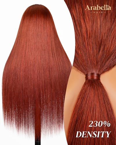 Image of Arabella Reddish Brown 5x6 HD Lace Wear and Go Glueless Wigs Human Hair Pre Plucked Pre Cut Auburn Stragiht Color Lace Front Wigs Human Hair 12A 230% Density Bleached Tiny Knots 26 inch