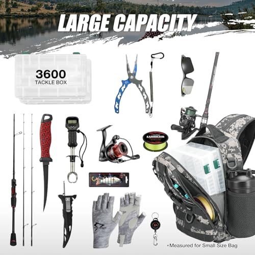 Image of Piscifun Fishing Backpack with Rod Holder, Lightweight Sling Bag Storge Gear and Equipment