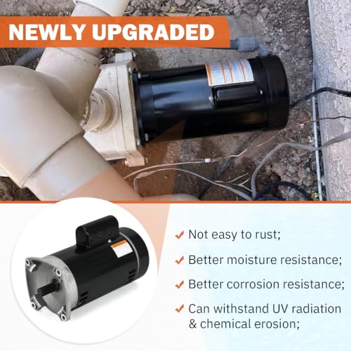 Image of B2855 2 HP Pool Pump Motor Compatible with A.O. Smith Century B855, for Pentair Sta-Rite WhisperFlo Challenger Pinnacle Anthony AR2 Pumps, Single Square Flange 56Y Frame 115 /230V 3450RPM