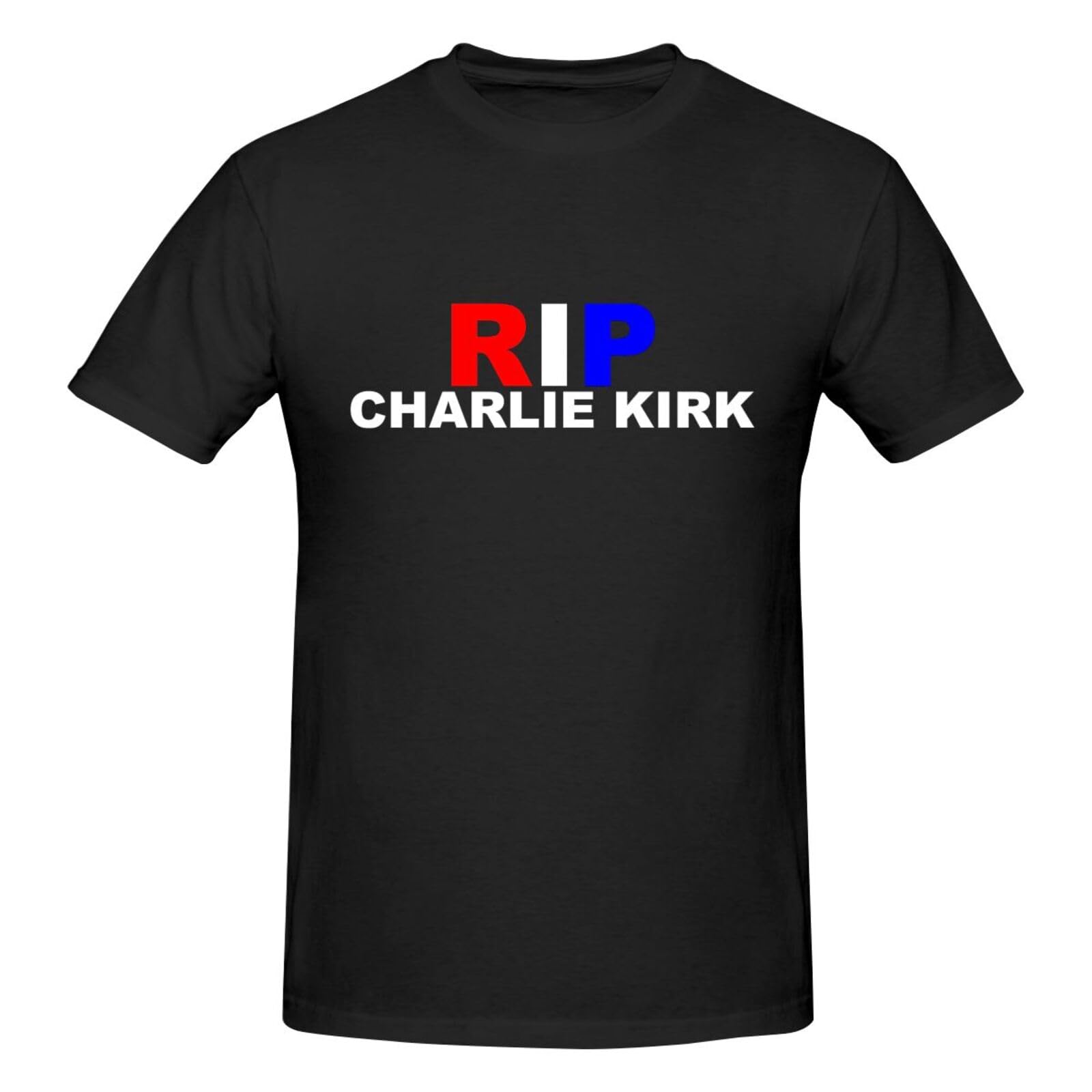 Peiyeety Men's Black Rip Charlie Kirk T-Shirt Rip Charlie Kirk 1993-2025 Short Sleeve Large