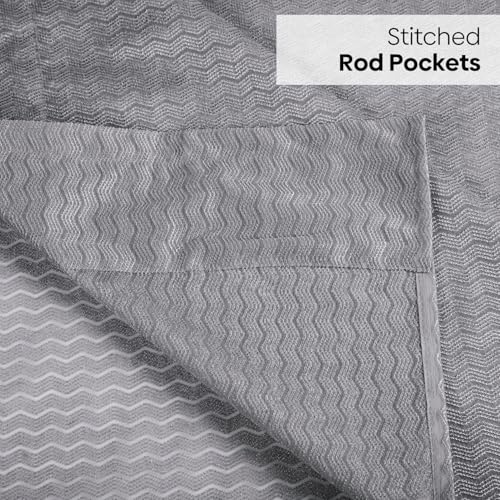 Image of haus & kinder Jacquard Sheer Window Curtains 5 Feet Long Pack of 2 Window Curtains, 5 Feet Curtains for Window, (Abstract Geometric Design, Ocean Ripple Ice Blue, 114x152cm)