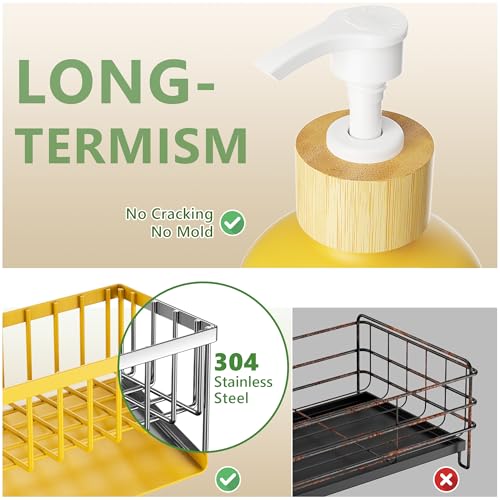 Image of Cisily Yellow Dish Soap Dispenser Set, 16 fl Oz Dual Kitchen Soap Dispensers with Sponge Holder, Customized Stainless Steel Kitchen Soap Dispenser Set, Lemon Kitchen Decor and Accessories