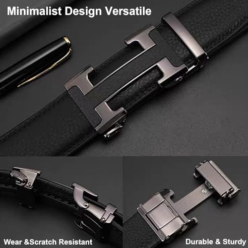 Men's Leather Belt Ratchet Belt Dress with Premium Leather Slide Belt with Easier Adjustable Automatic Buckle Casual Accessories for Every Occasion (49in) - Image 6