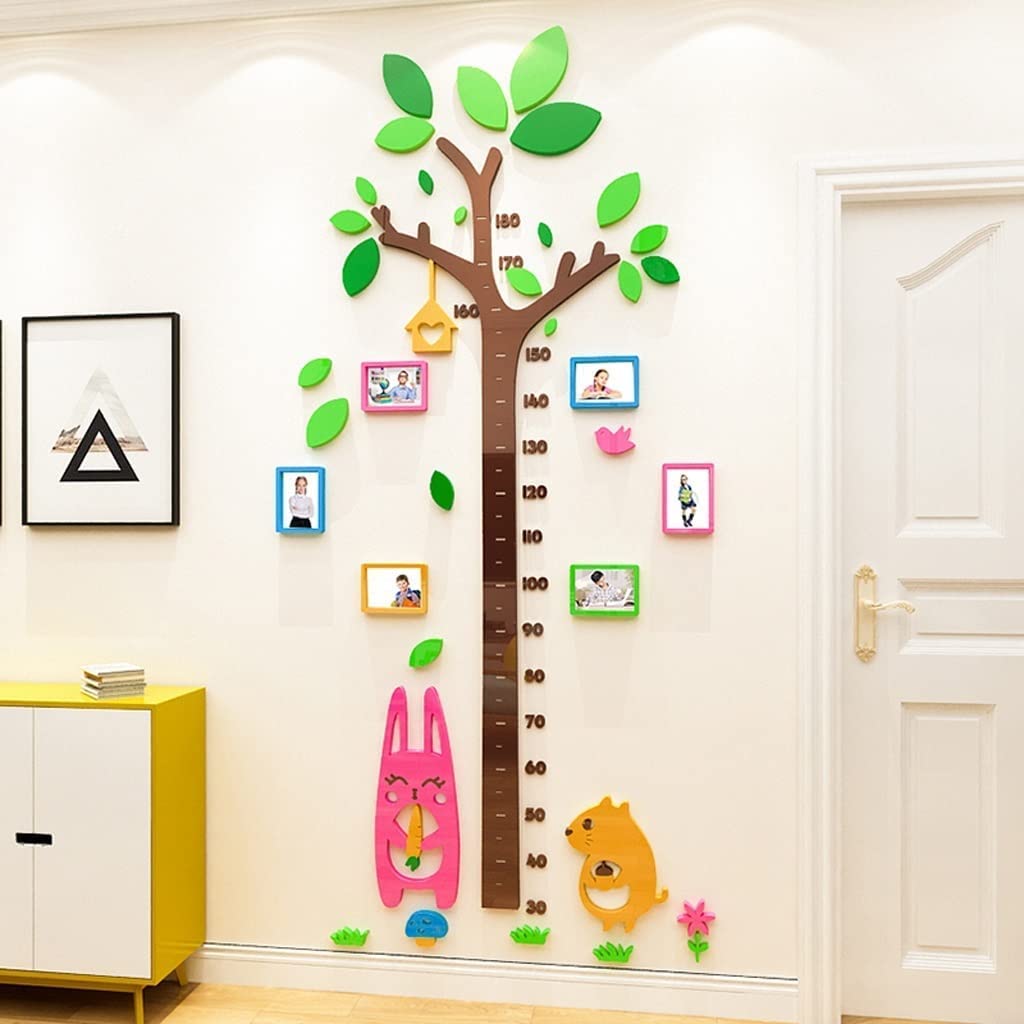 Gráfico de medición de Altura, 3D Stereo Acrylic Kids Measure Height Wall Decal, for Home Living Room DIY Wallpaper Stickers Decoration Wall Art